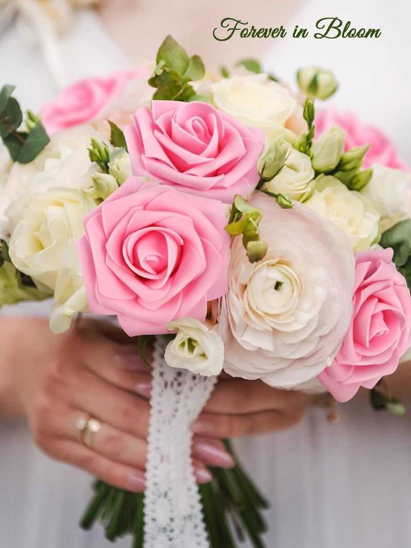 MACTING Artificial Flowers 30PCS Pink Fake Flowers with Stem Real Touch Soft Foam Roses for Valentines Day Gifts Wedding Bouquet Table Centerpieces Party Bridal Shower Birthday Home Spring Decorations - Image 4